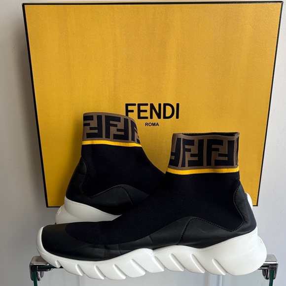 Fendi Men's Black Sock Sneakers. FF logo on trimSize 7 - Runs big and stretchy.
